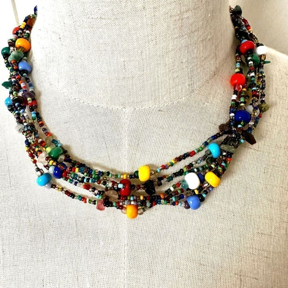 Colorful beaded multi strand necklace